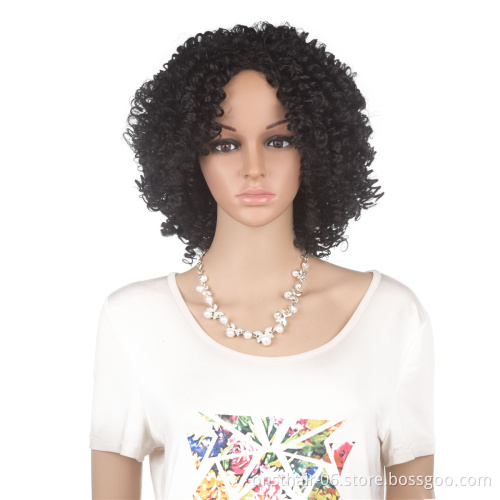 MYZYR's own brand 12-inch heat-resistant curly hair synthetic African wig, cheap high-quality synthetic wig supplier (black)